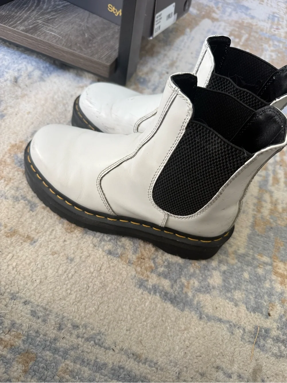 Dr. Martens White Leather Chukka Boots with Black Elastic